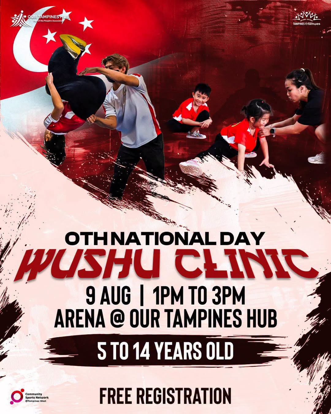 Free National Day Wushu Clinic for Kids at Our Tampines Hub on 9 August 2026