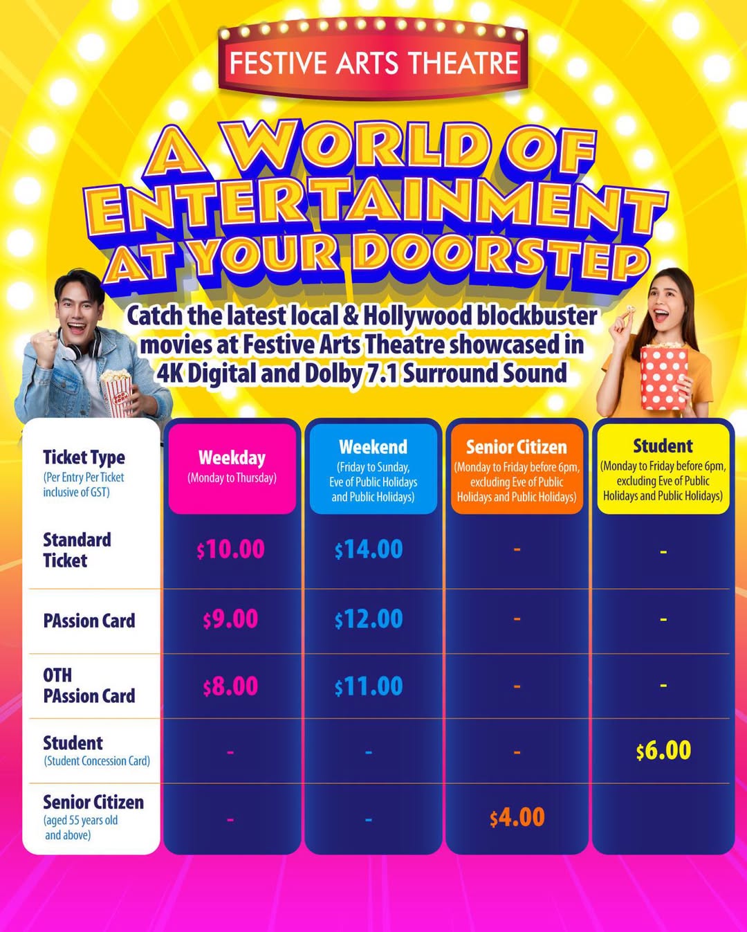 Festive Arts Theatre Our Tampines Hub Movie Tickets From $4 With Concessions