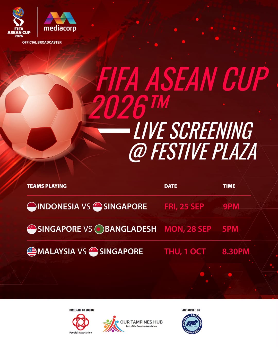 FIFA ASEAN Cup 2026 Live Screening at Our Tampines Hub Festive Plaza