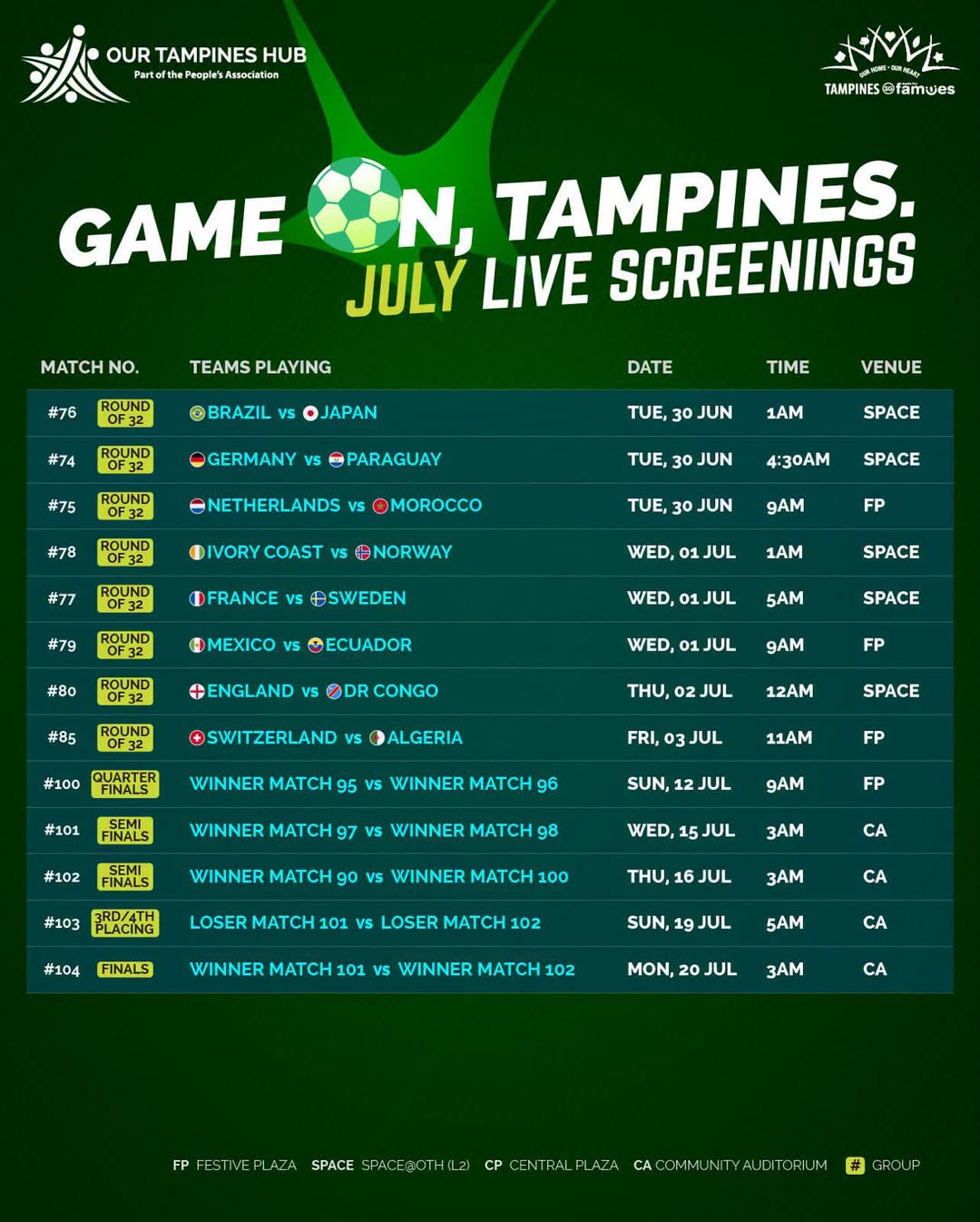 FIFA World Cup 2026 Live Match Screenings at Our Tampines Hub
