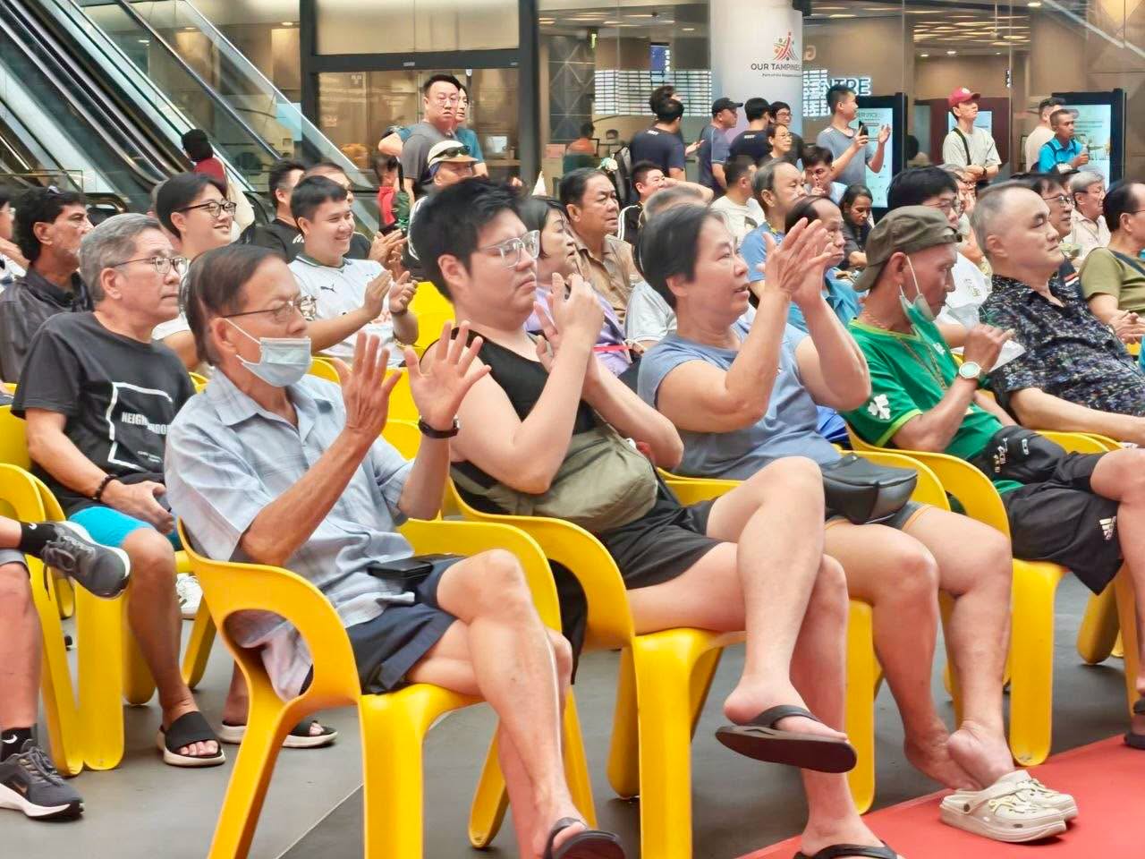 Crowd gathered for live match screening at Our Tampines Hub