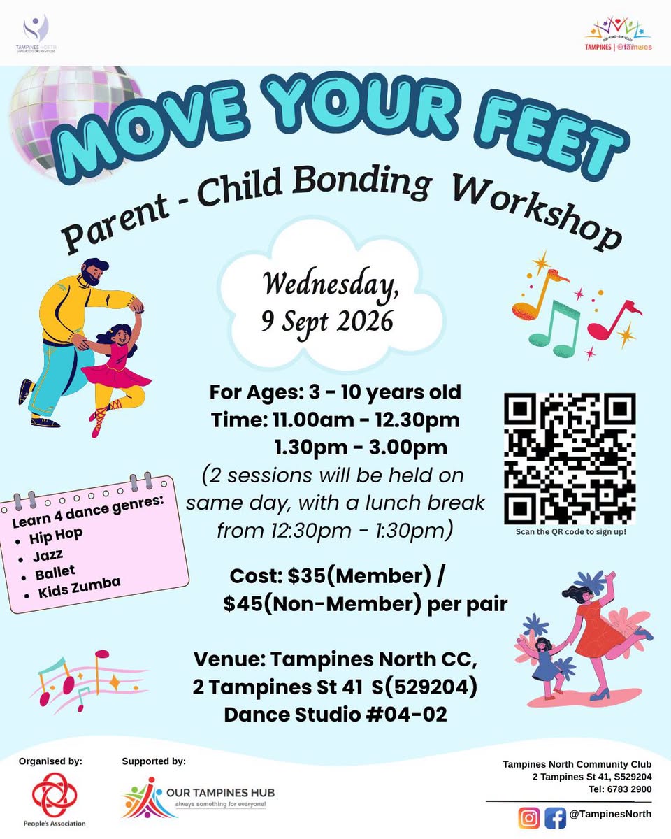 Move Your Feet parent-child dance workshop at Tampines North CC