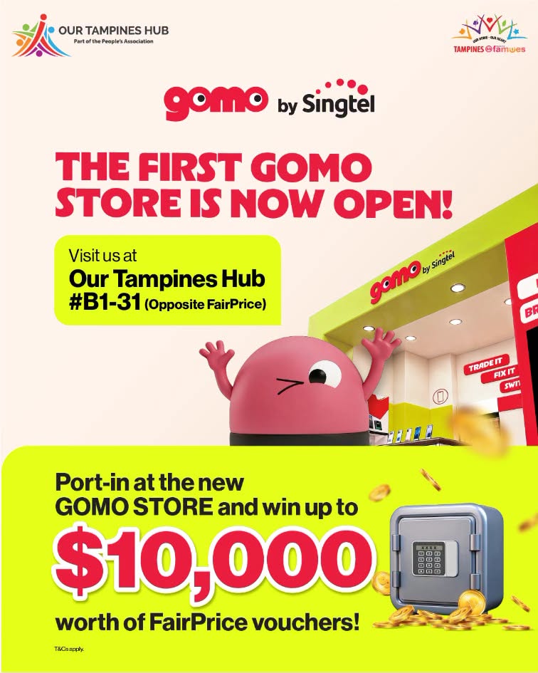 Port In at New GOMO Store, Win Up to $10,000 FairPrice Vouchers at Tampines Hub