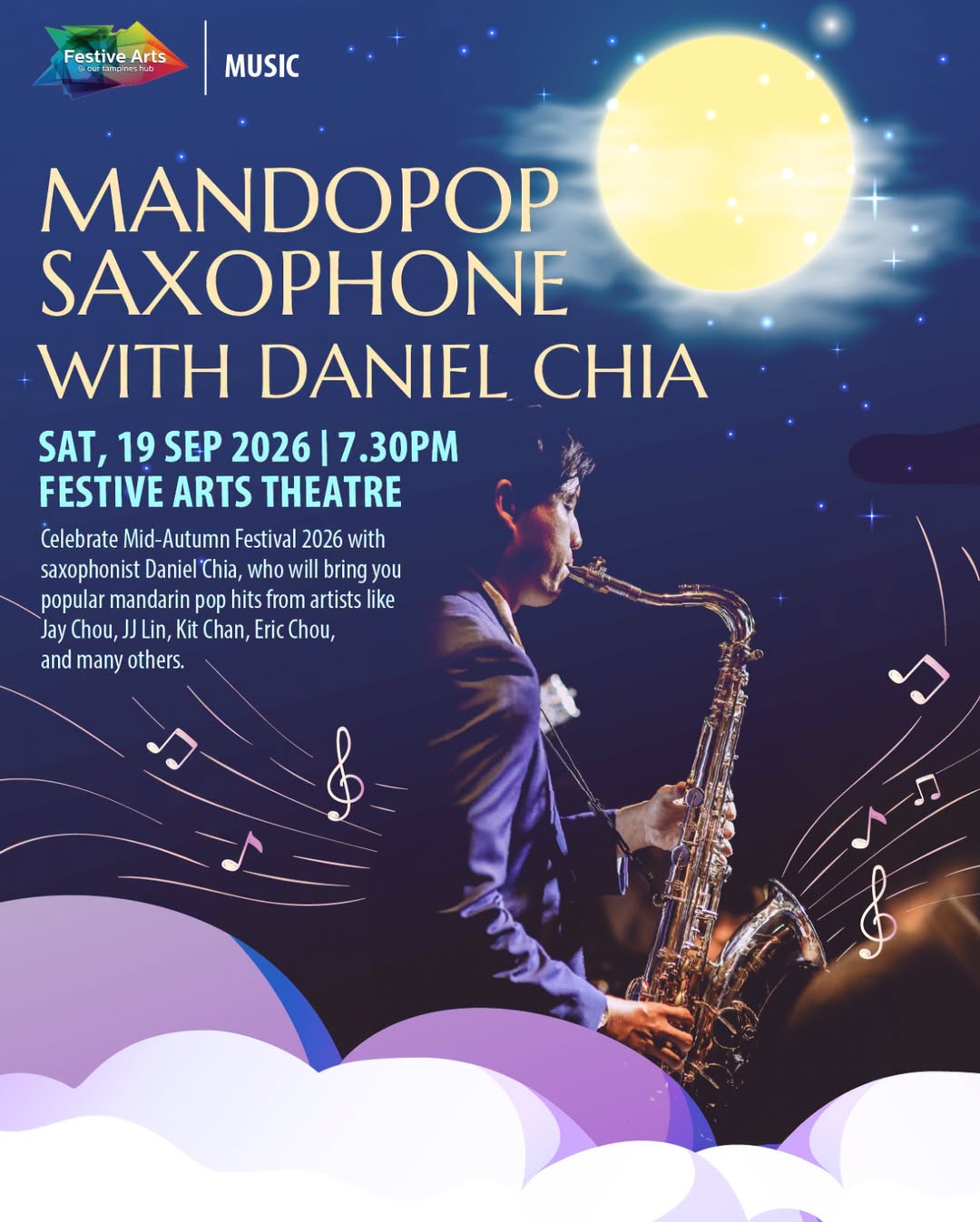 Daniel Chia Performs Mandopop Saxophone at Our Tampines Hub on 19 Sep 2026