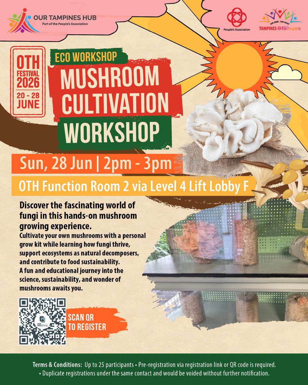 Mushroom Cultivation Workshop at Our Tampines Hub on 28 June 2026