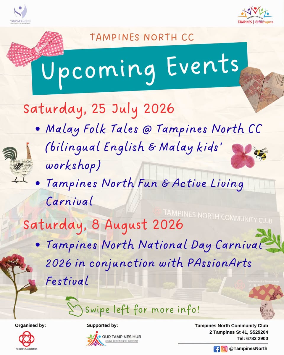 Tampines North CC Events July and August 2026: Free Workshops and National Day