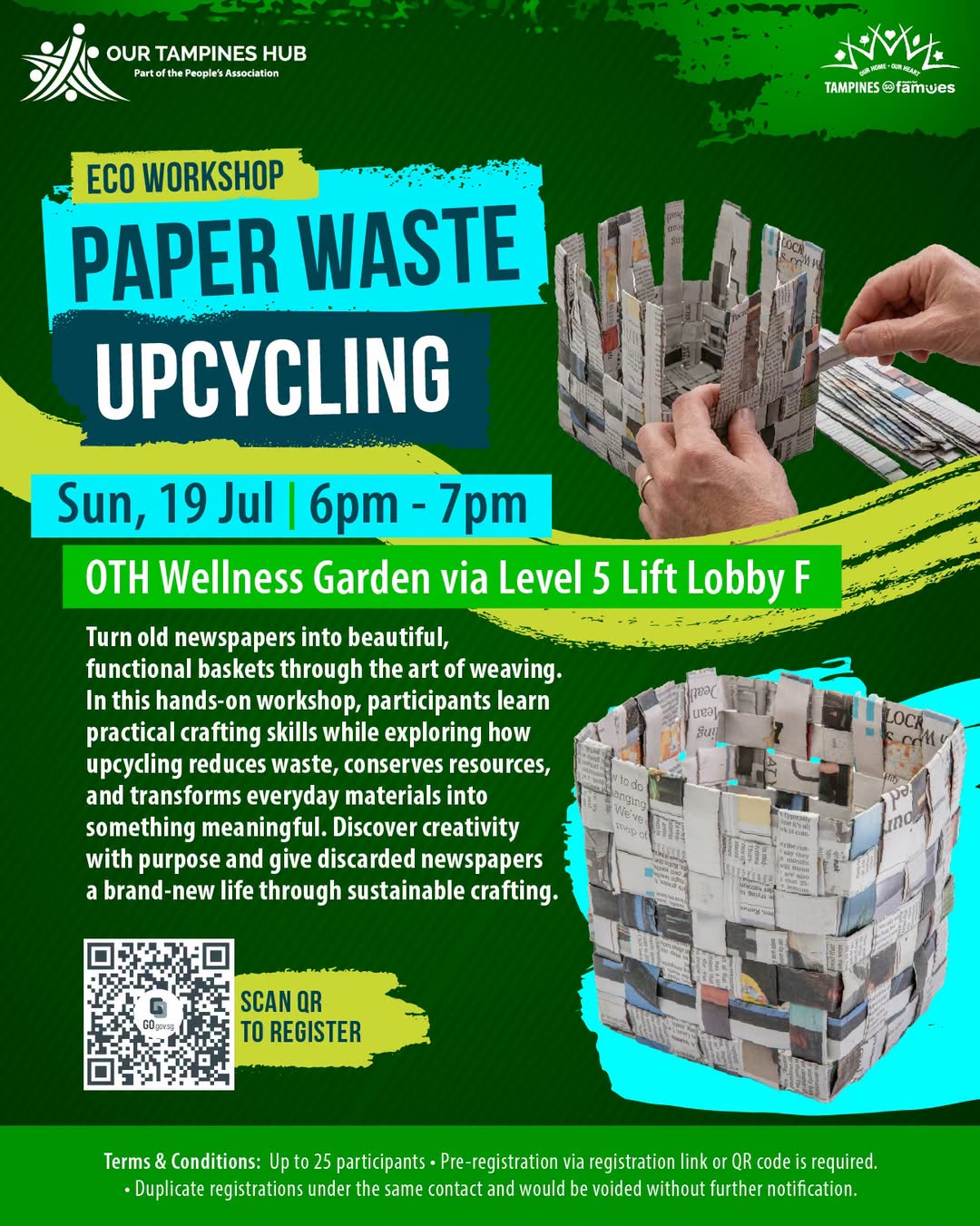 Newspaper Basket Weaving Eco Workshop at Our Tampines Hub on 19 July
