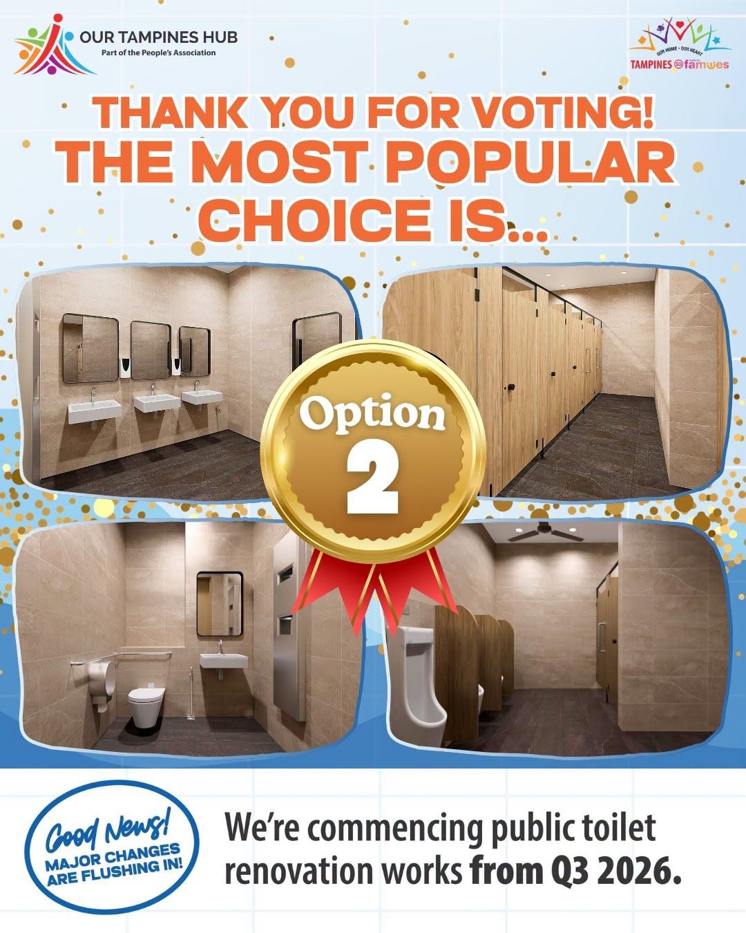 Our Tampines Hub Toilet Renovation: Design Option 2 Wins Community Vote