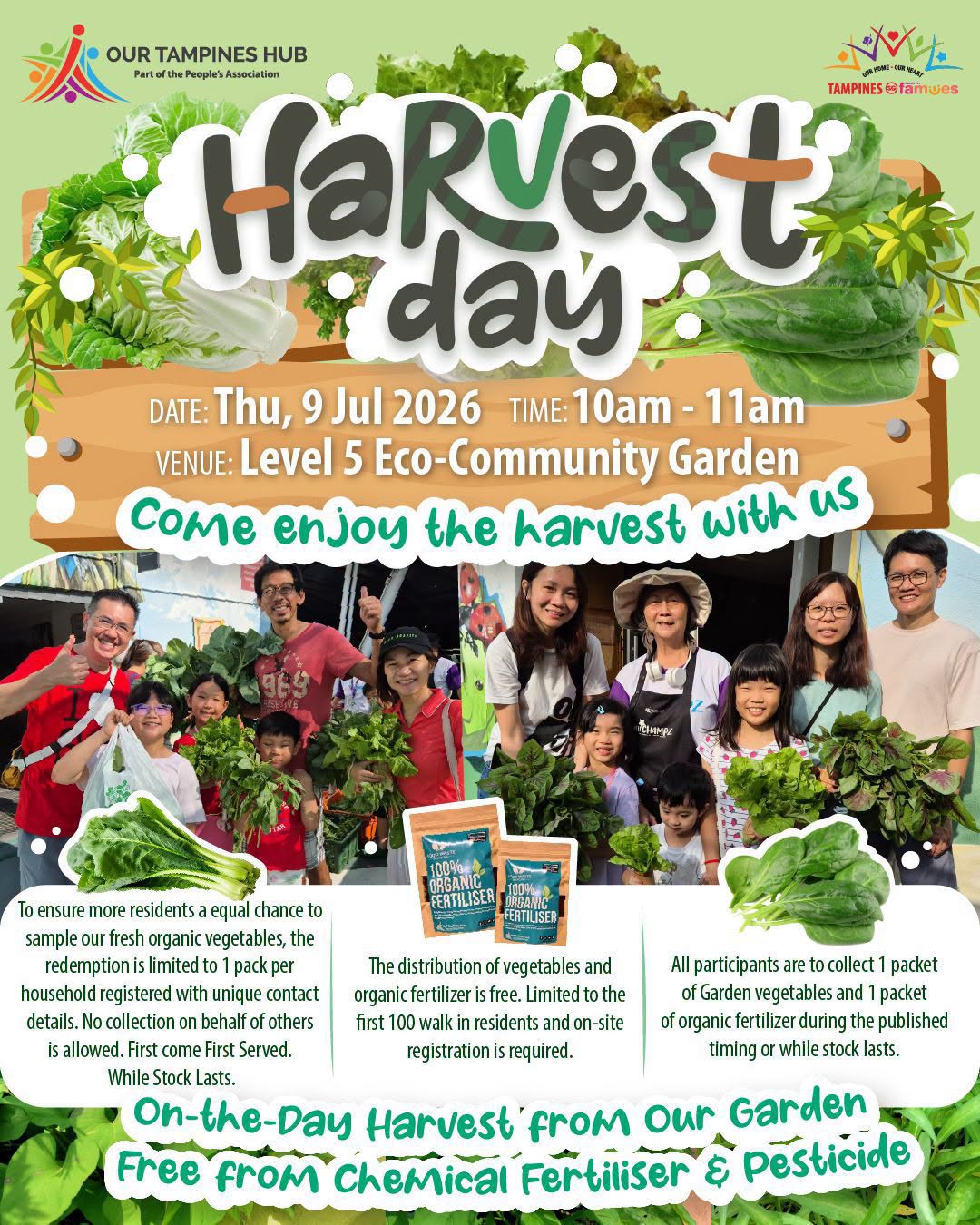 Free Organic Vegetables at Our Tampines Hub Harvest Day on 9 July 2026