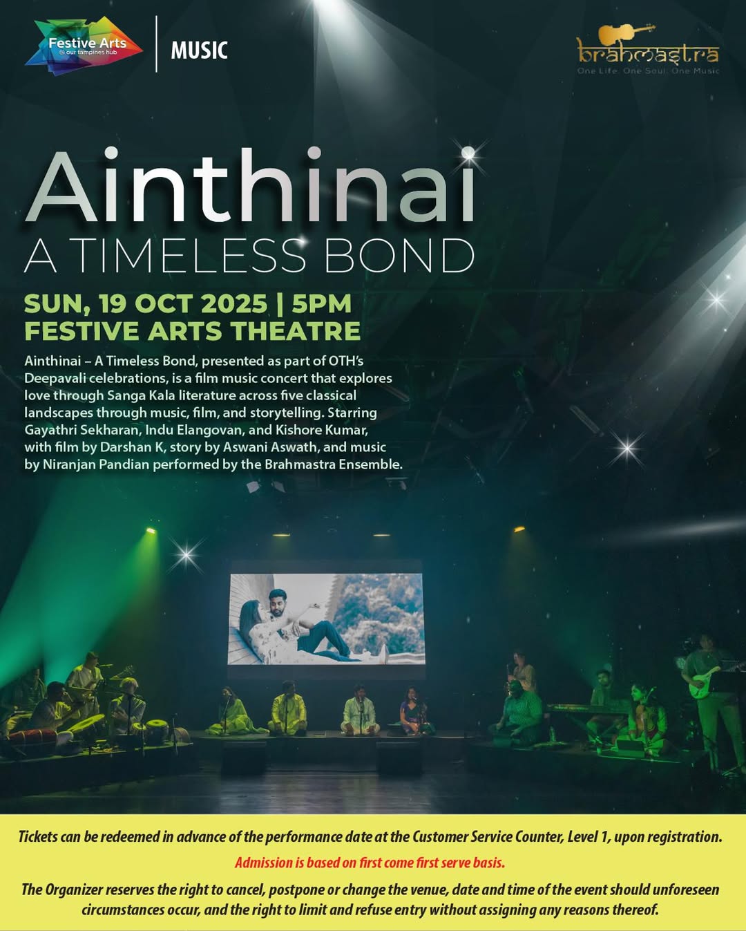 Promotional image for Ainthinai - A Timeless Bond concert at Our Tampines Hub