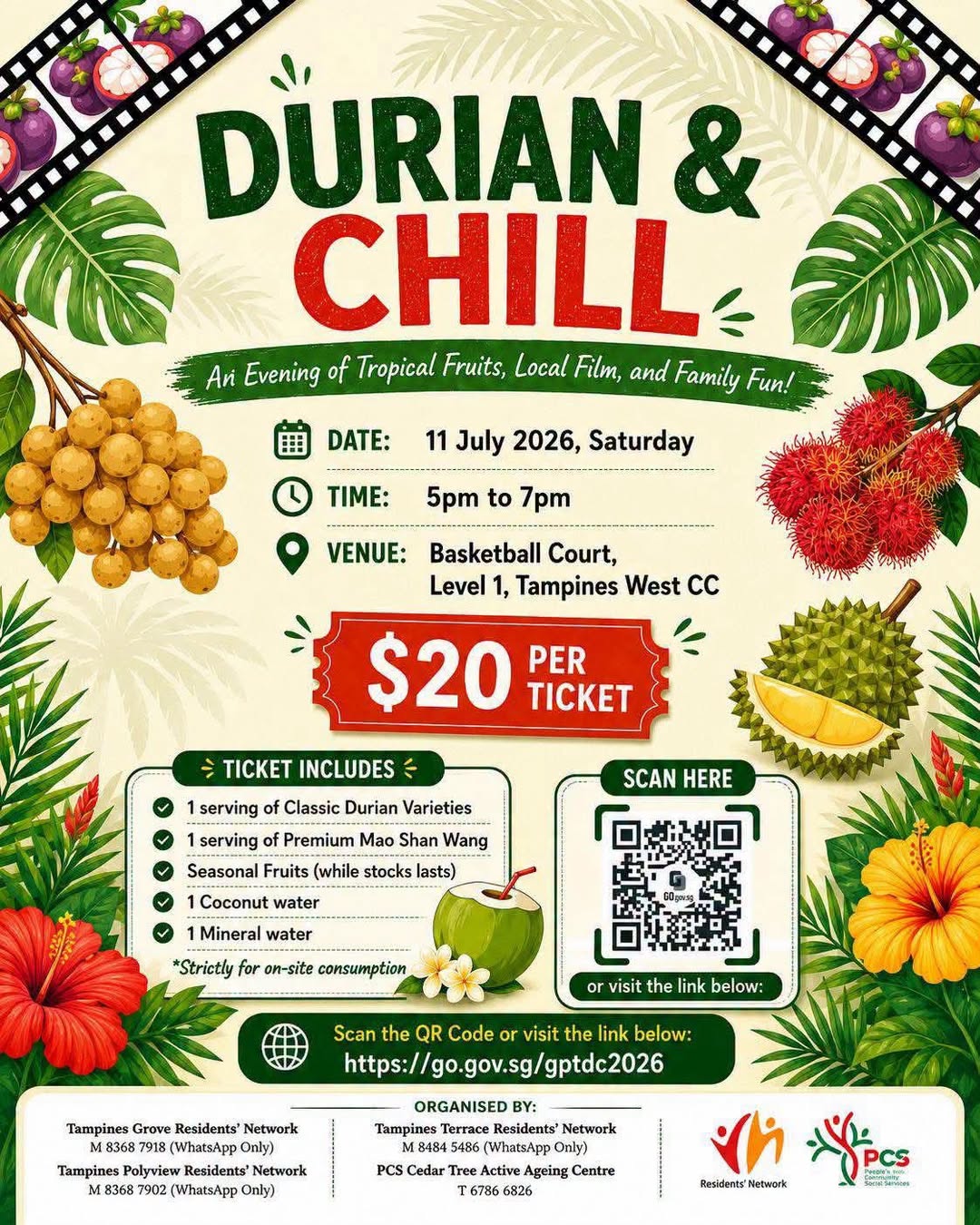 Durian & Chill Event at Tampines West CC on 11 July 2026 from $20