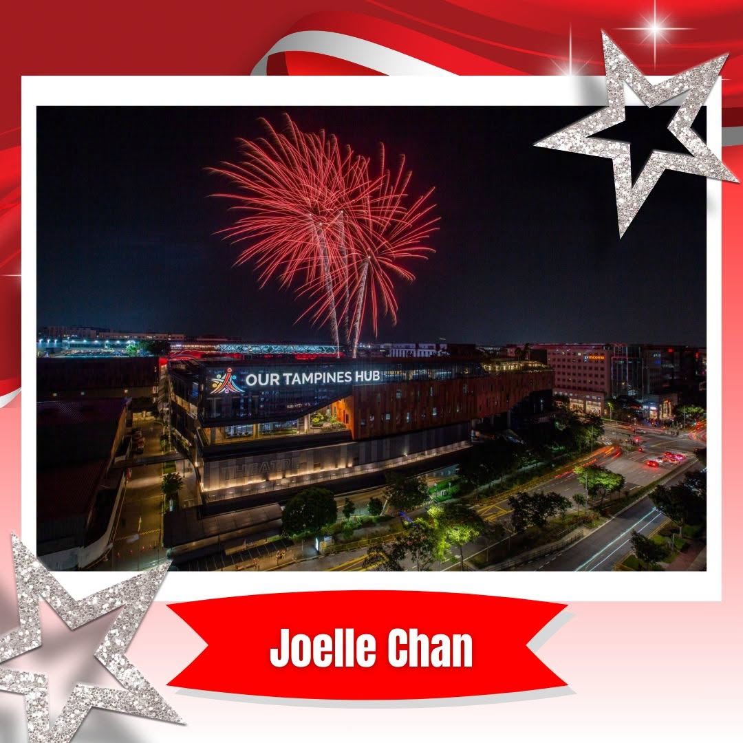 Fireworks display over Our Tampines Hub at night