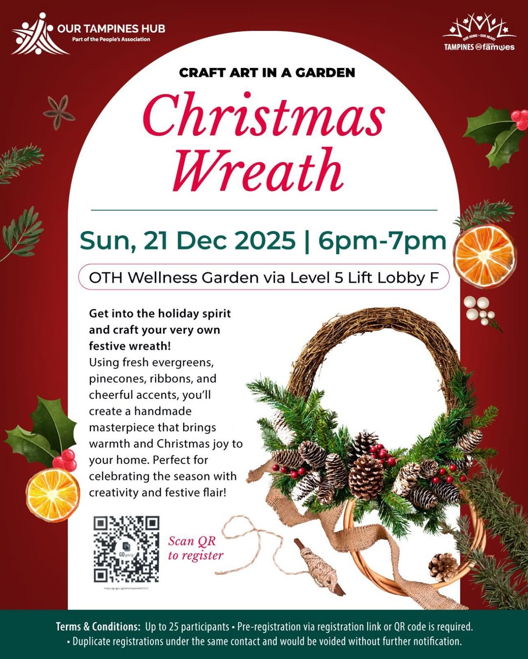 Beautifully decorated festive wreath with natural elements