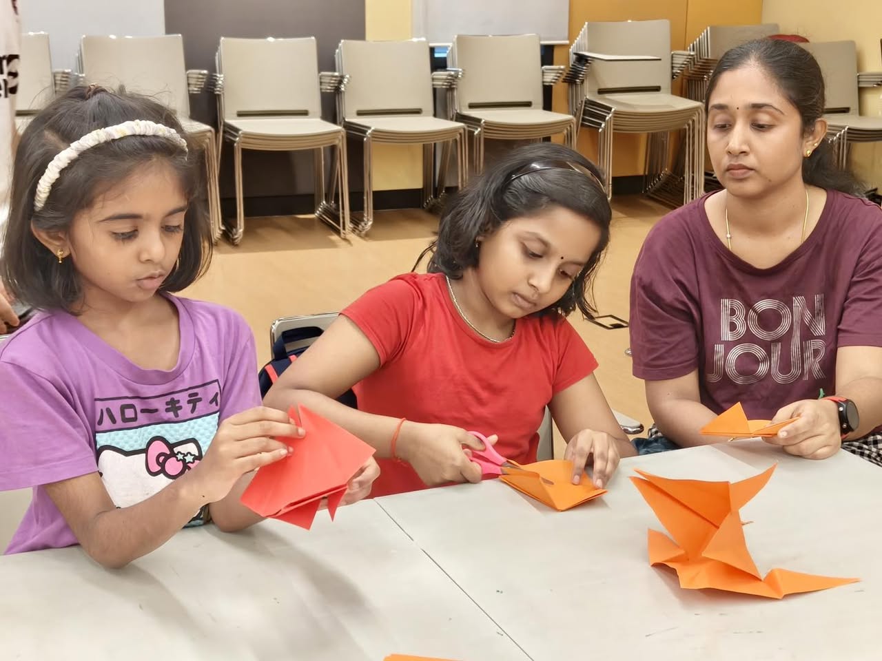 The peaceful atmosphere of the community crafting event.