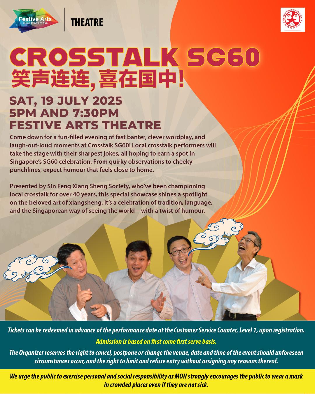 Performers on stage at a lively Crosstalk SG60 event