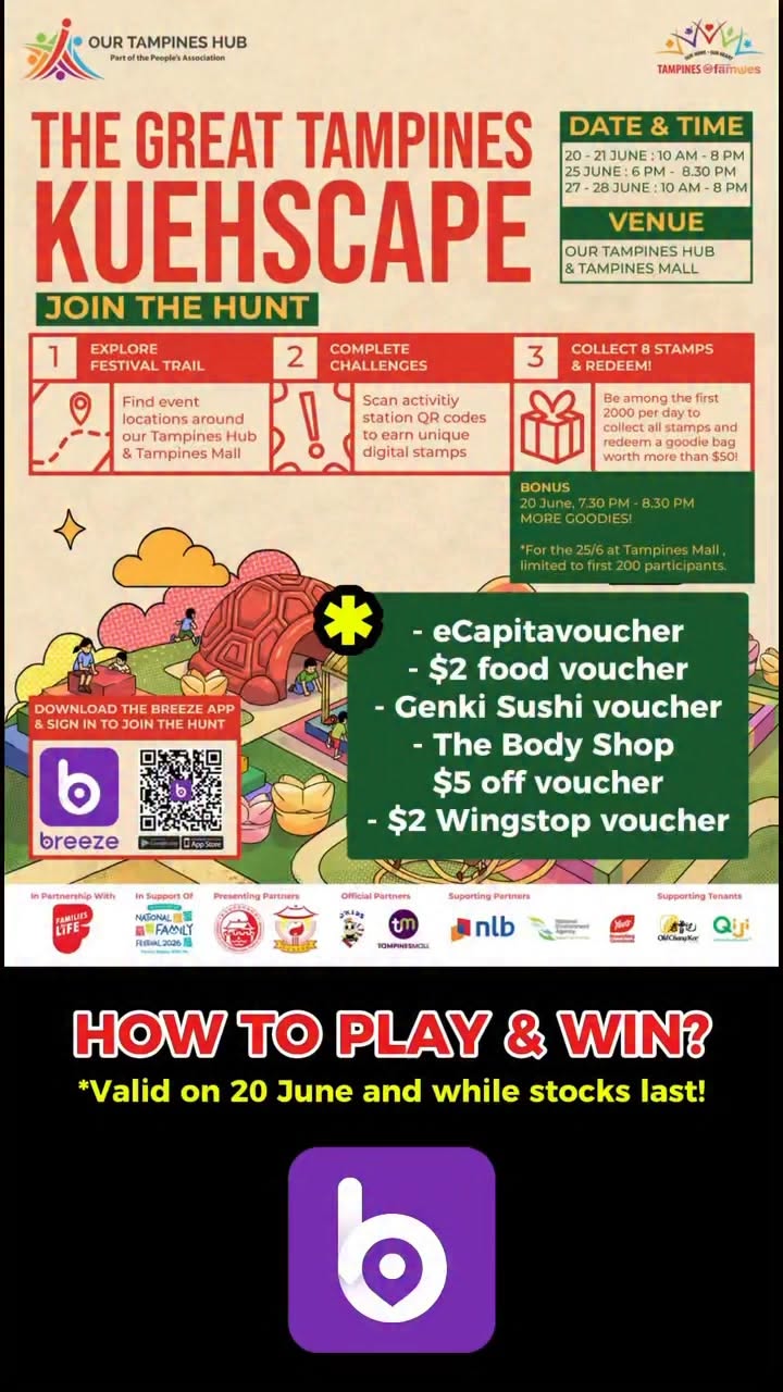 Great Tampines Kueh-scape Digital Hunt: Collect 8 Stamps, Redeem $50 Goodie Bag