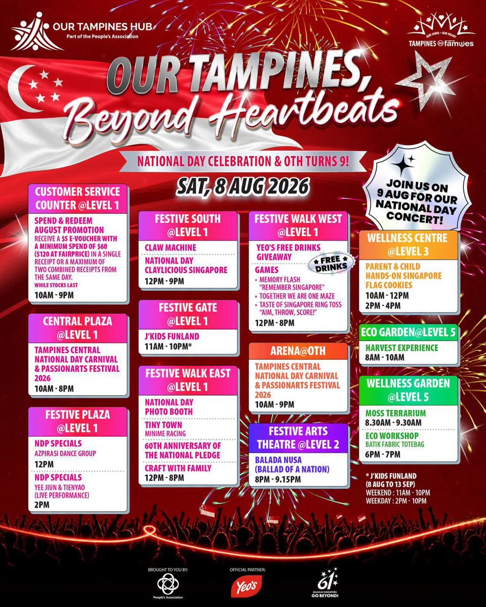 Our Tampines Hub National Day 2026: 3-Day Festivities 8 to 10 August