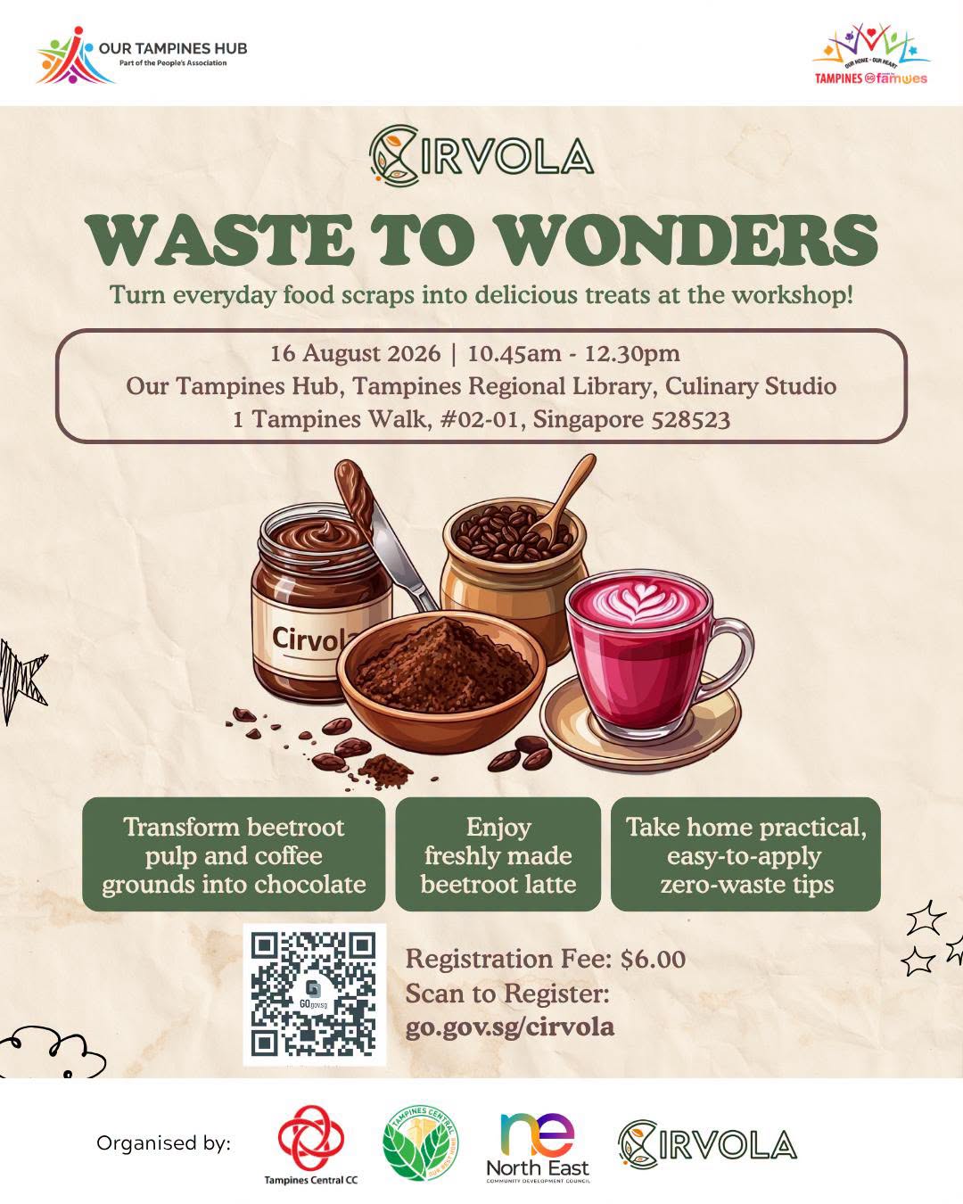 Cirvola Waste to Wonders Workshop at Our Tampines Hub on 16 August 2026
