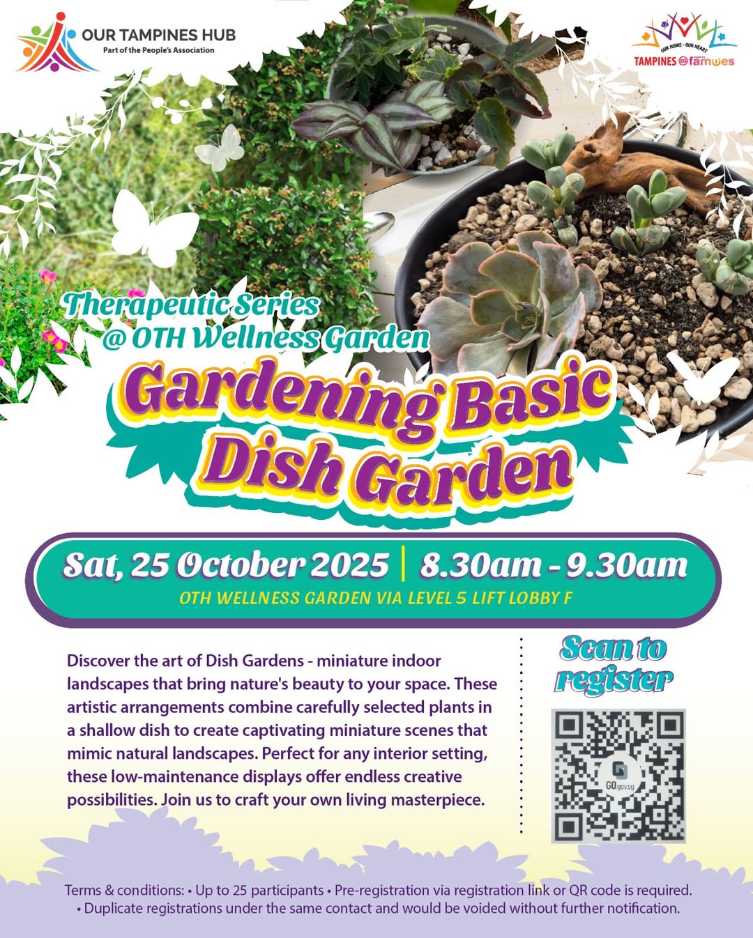 A beautifully arranged dish garden featuring various miniature plants.