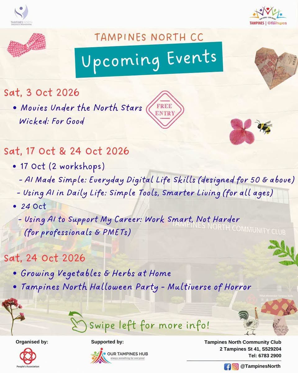 Tampines North CC October 2026: Free Movie, AI Workshops, Halloween Party
