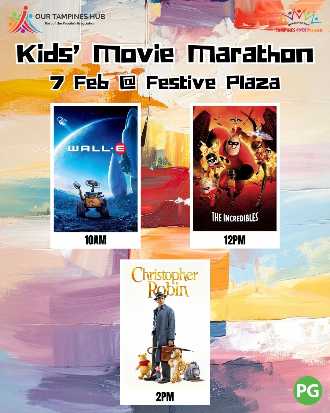 Families gathering for a community movie screening at Our Tampines Hub