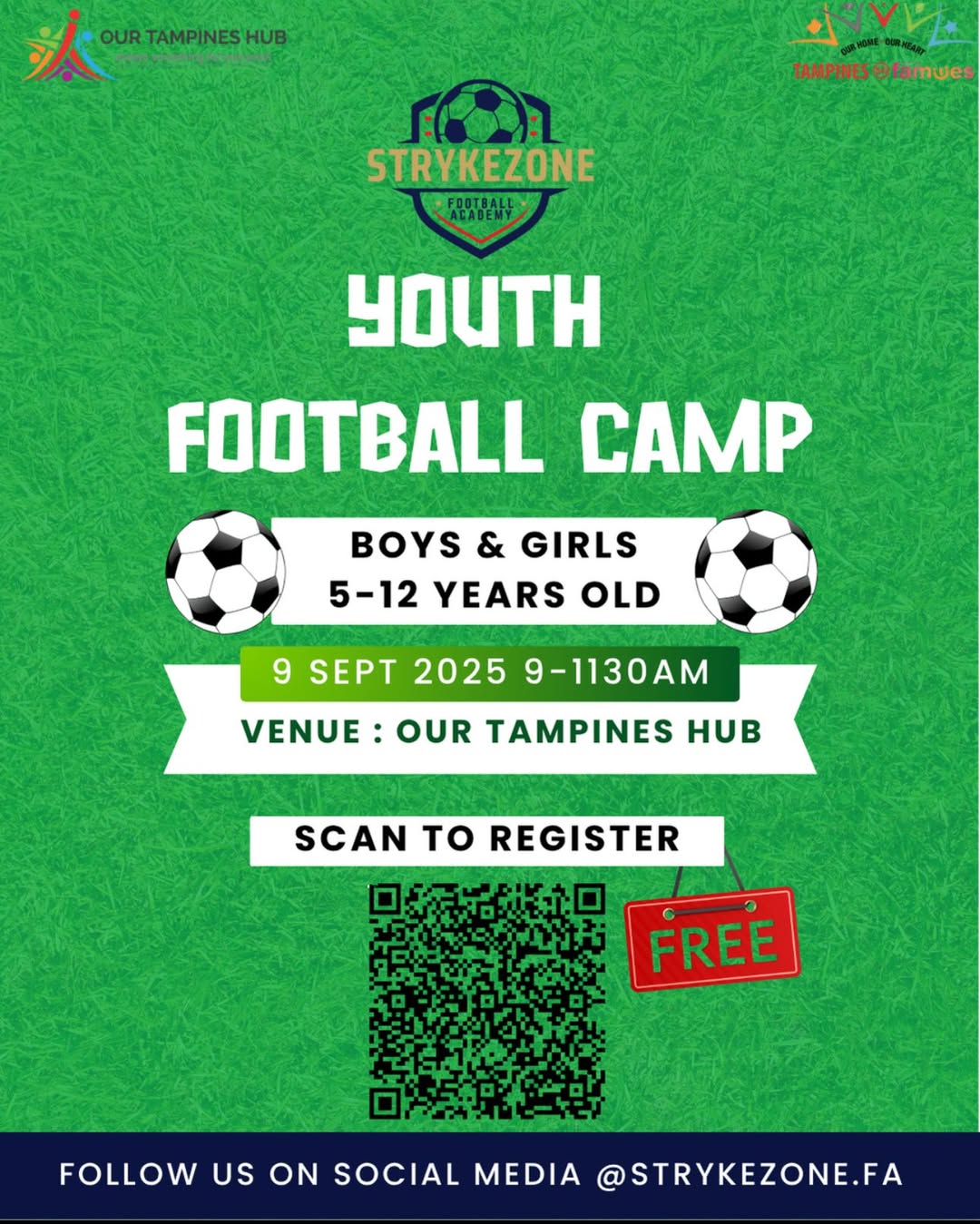 Young children participating in a football bootcamp at Our Tampines Hub