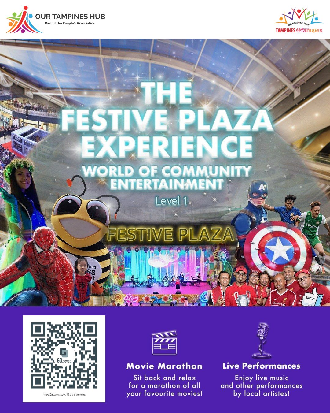 Community events and movie screenings at Festive Plaza and Central Plaza