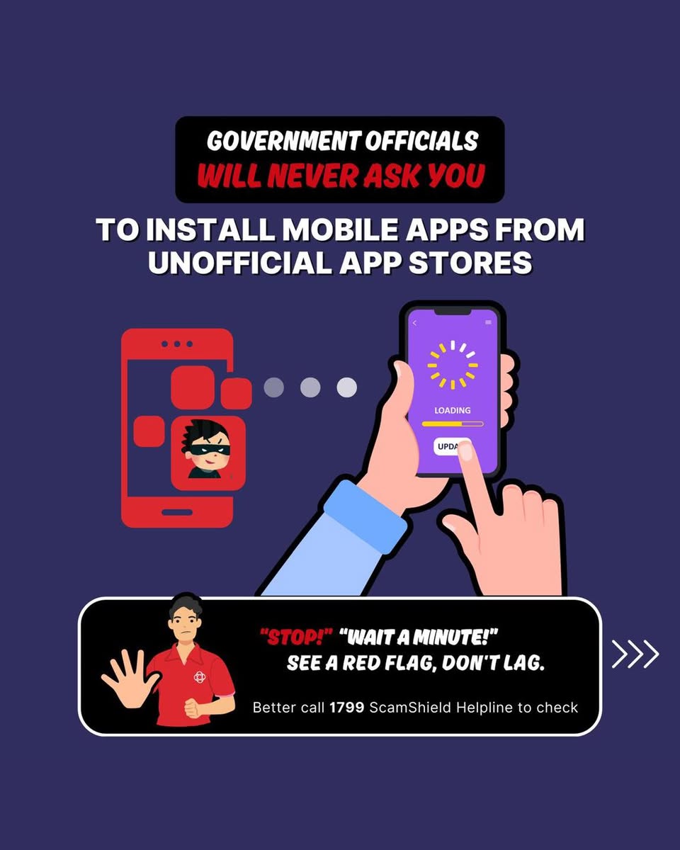 A visual reminder about scam awareness and prevention.