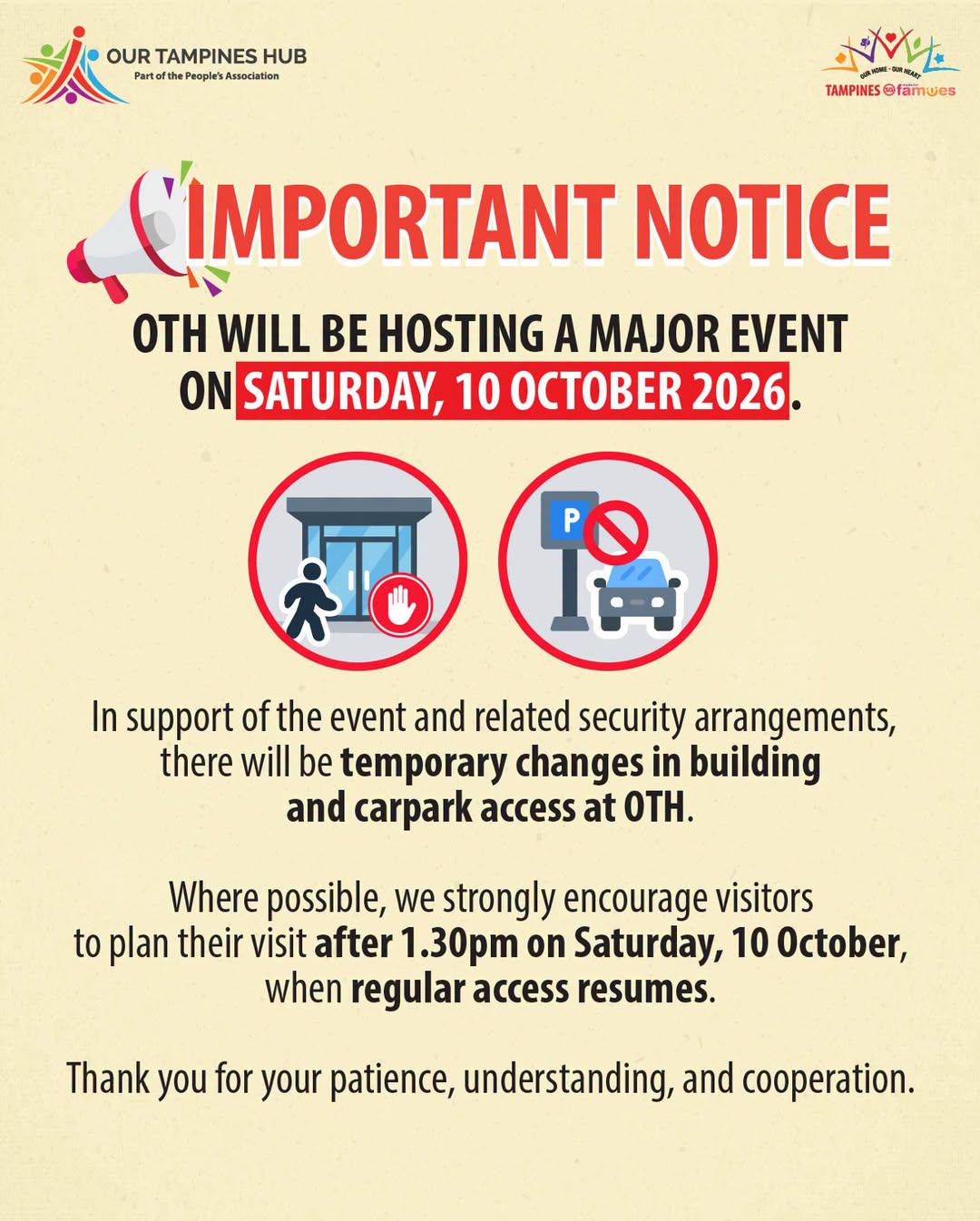 Our Tampines Hub Access Changes on 10 October 2026