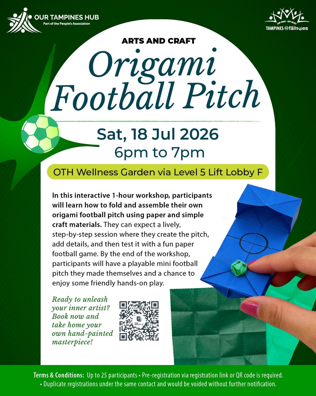 Origami Football Pitch Workshop at Our Tampines Hub on 18 July 2026