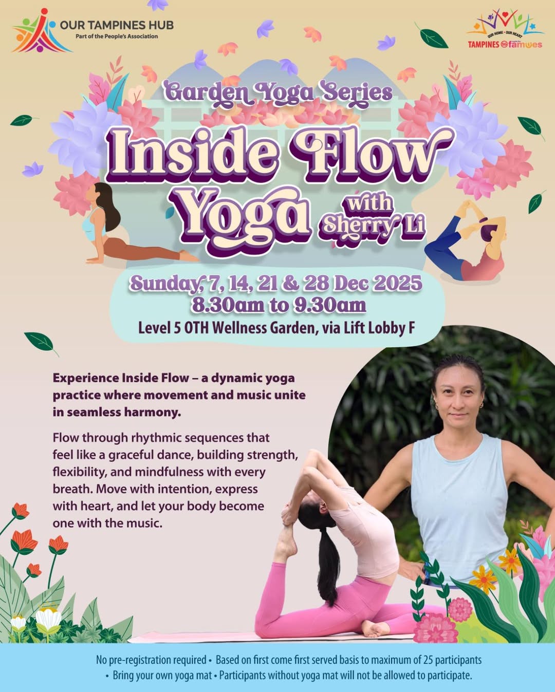 A person performing a graceful yoga pose amidst lush greenery, embodying the spirit of Inside Flow yoga.