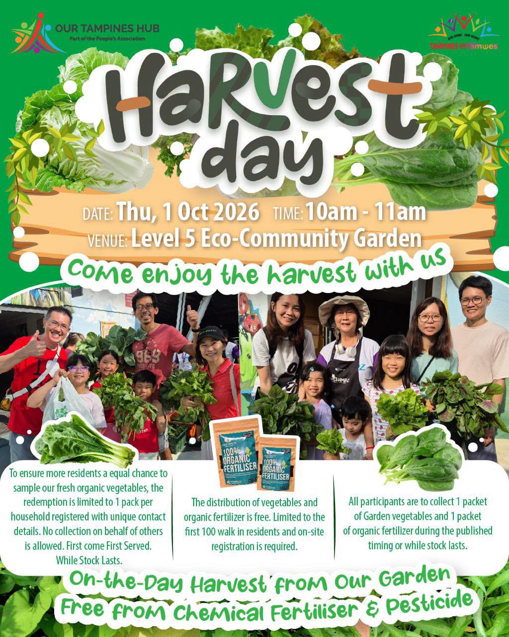 Free Organic Vegetables at Our Tampines Hub Harvest Day, 1 Oct 2026