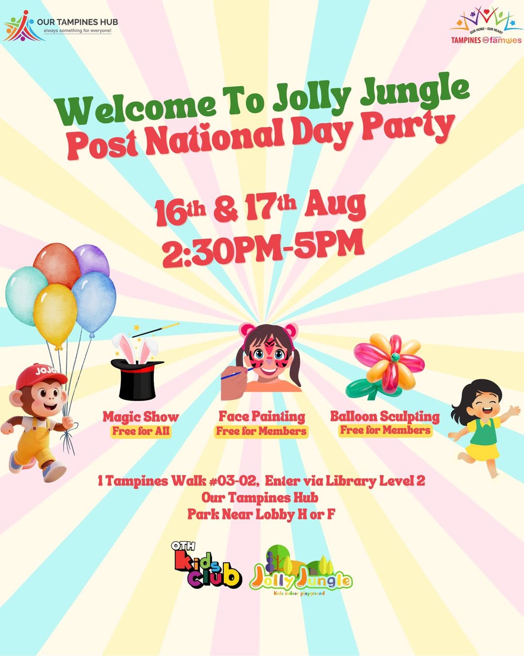 Children enjoying activities at the Jolly Jungle Post National Day Party