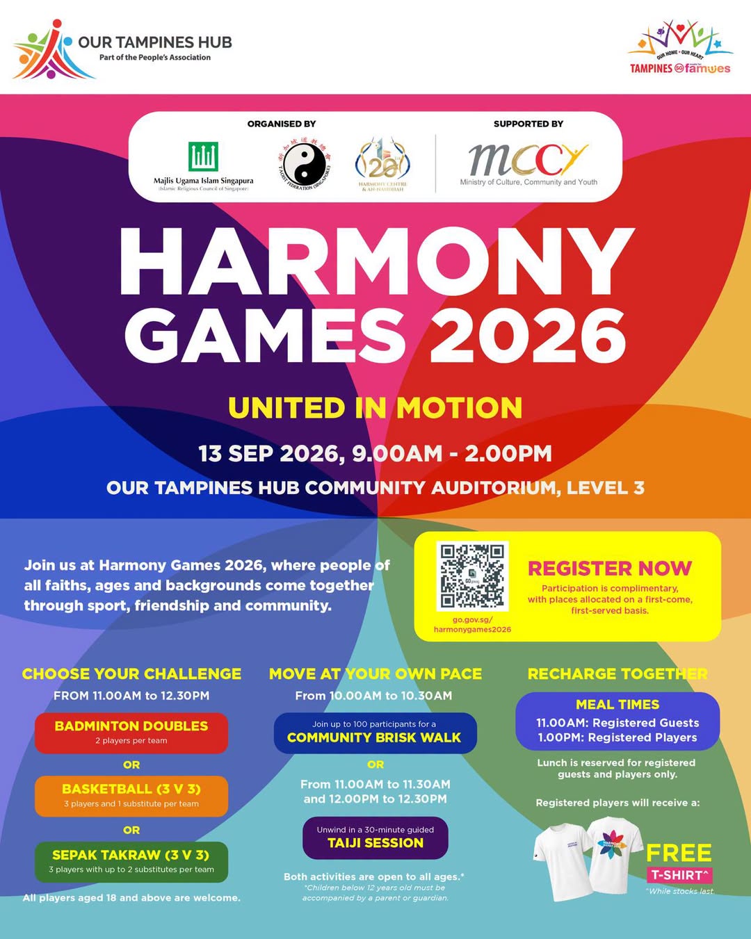 Harmony Games 2026 at Our Tampines Hub on 13 Sep: Free Registration, T-shirt