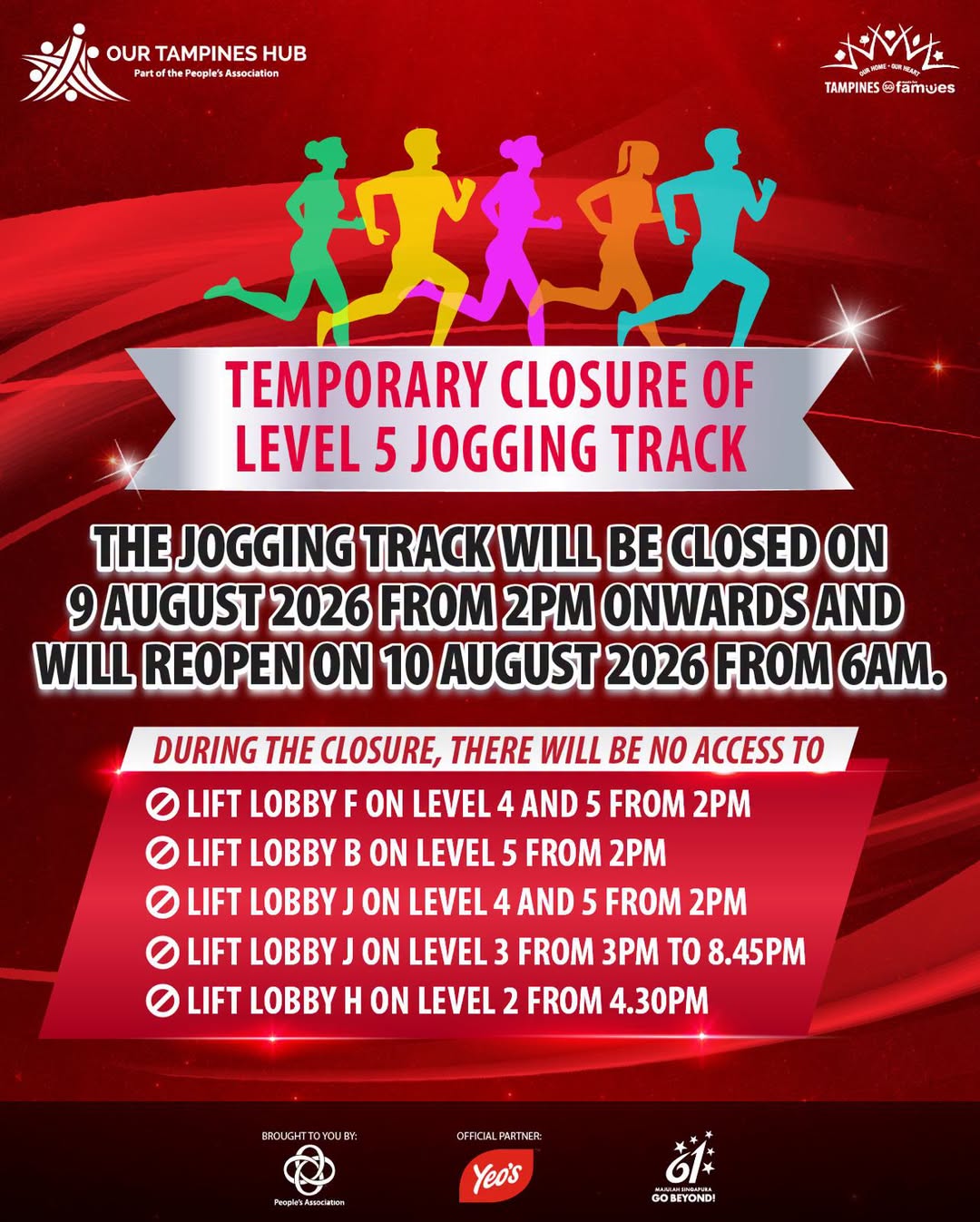 OTH Level 5 Jogging Track Closure on 9 August 2026
