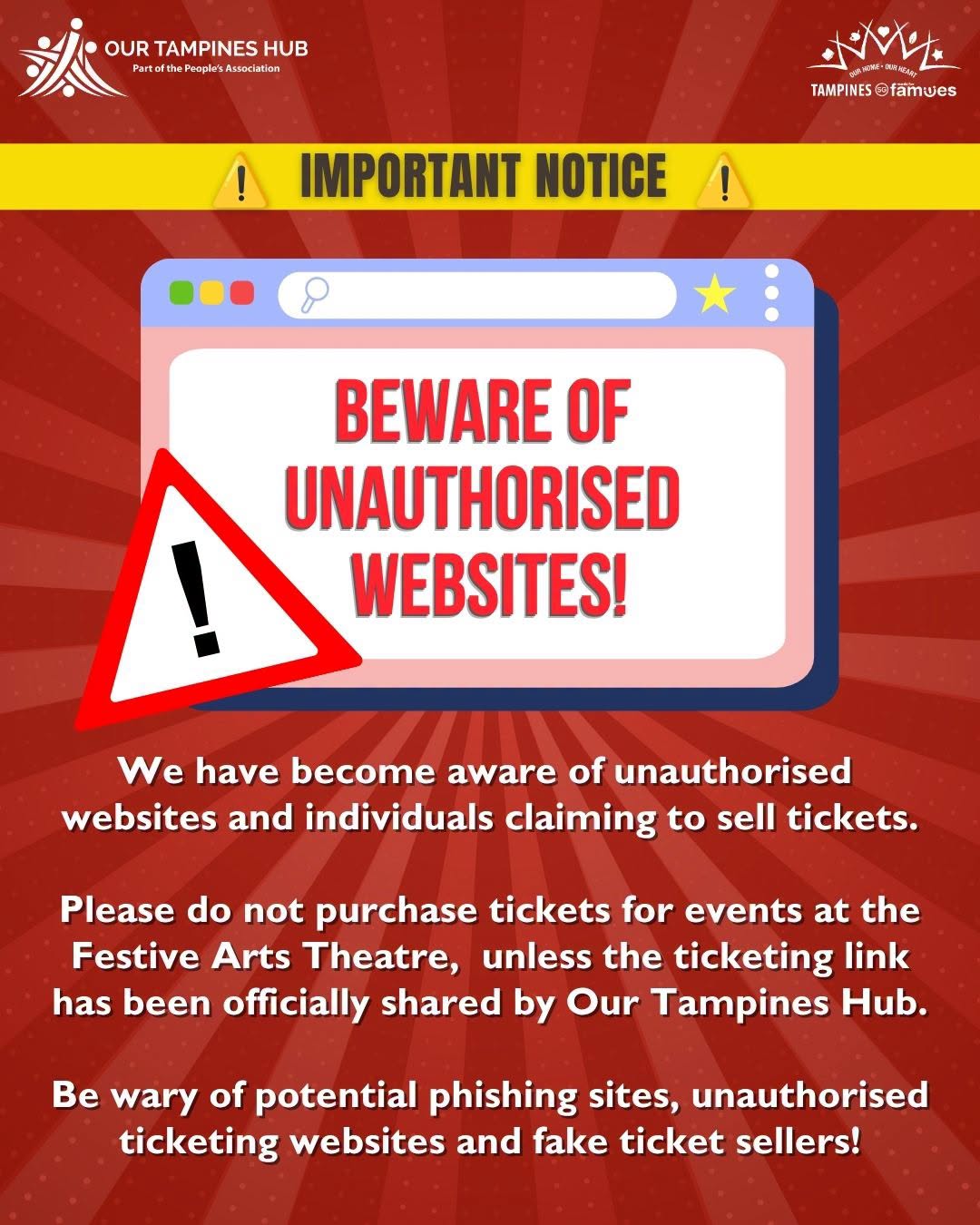 Our Tampines Hub Warns Against Unauthorised Ticketing Websites