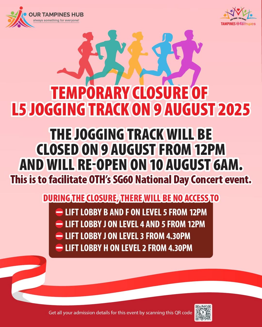 Event notice for a National Day concert impacting a jogging track