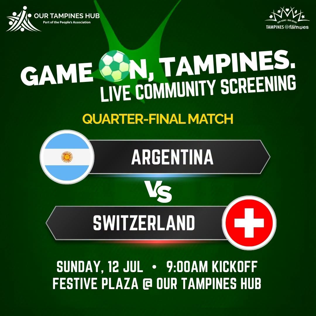 Free Live Screening: Argentina vs Switzerland Quarter-Final at Our Tampines Hub