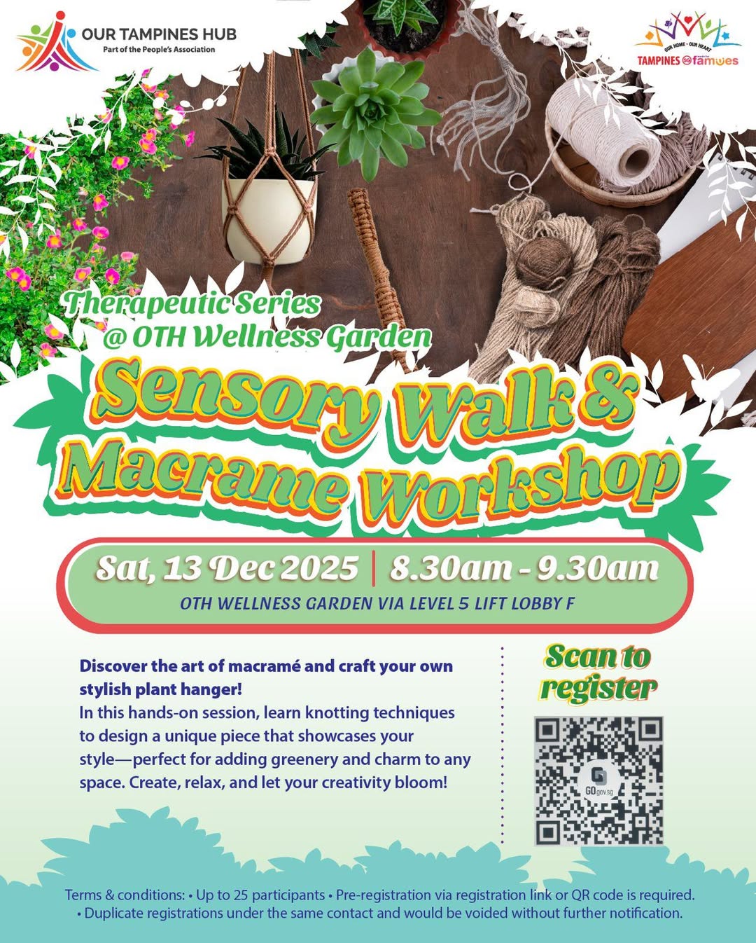 A stylish macramé plant hanger, handcrafted with intricate knots, beautifully displaying a lush green potted plant.