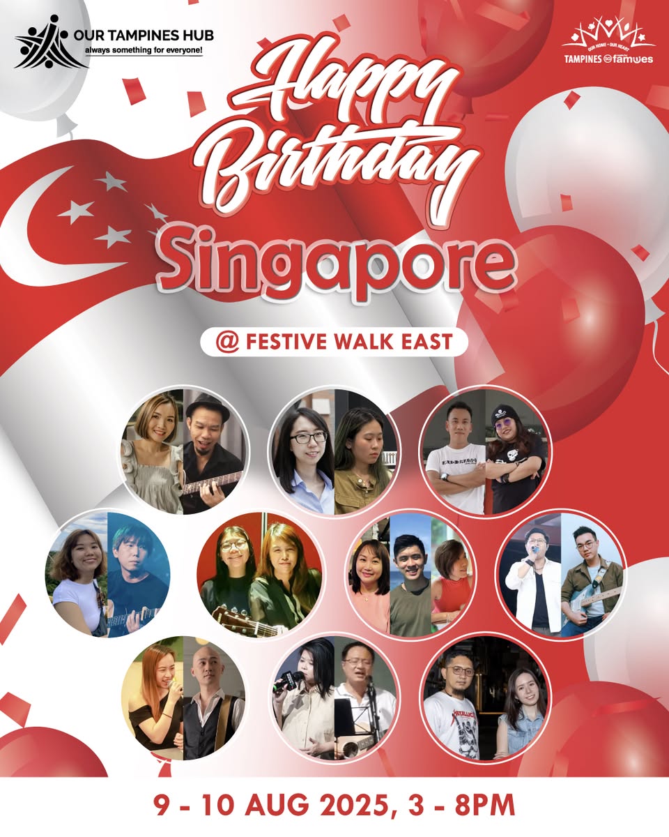 Crowd enjoying a live music performance at Festive Plaza, Our Tampines Hub.