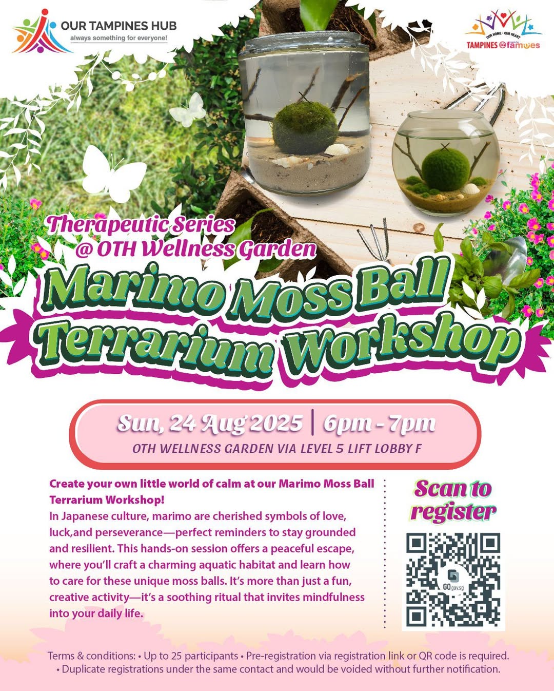 A serene, handcrafted Marimo moss ball terrarium with miniature decorations.