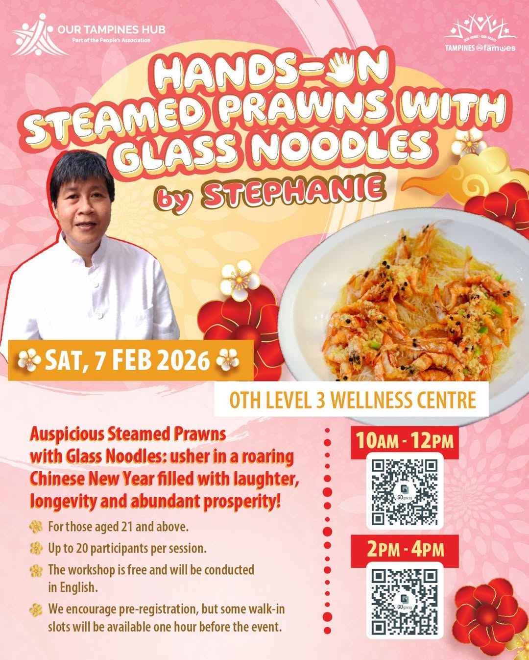 A beautifully prepared dish of steamed prawns with glass noodles and garlic garnish