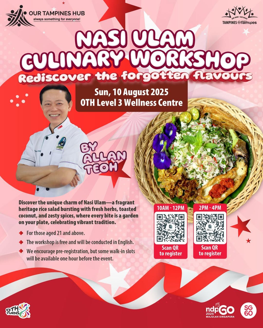 A vibrant plate of Nasi Ulam, garnished with fresh herbs and spices.