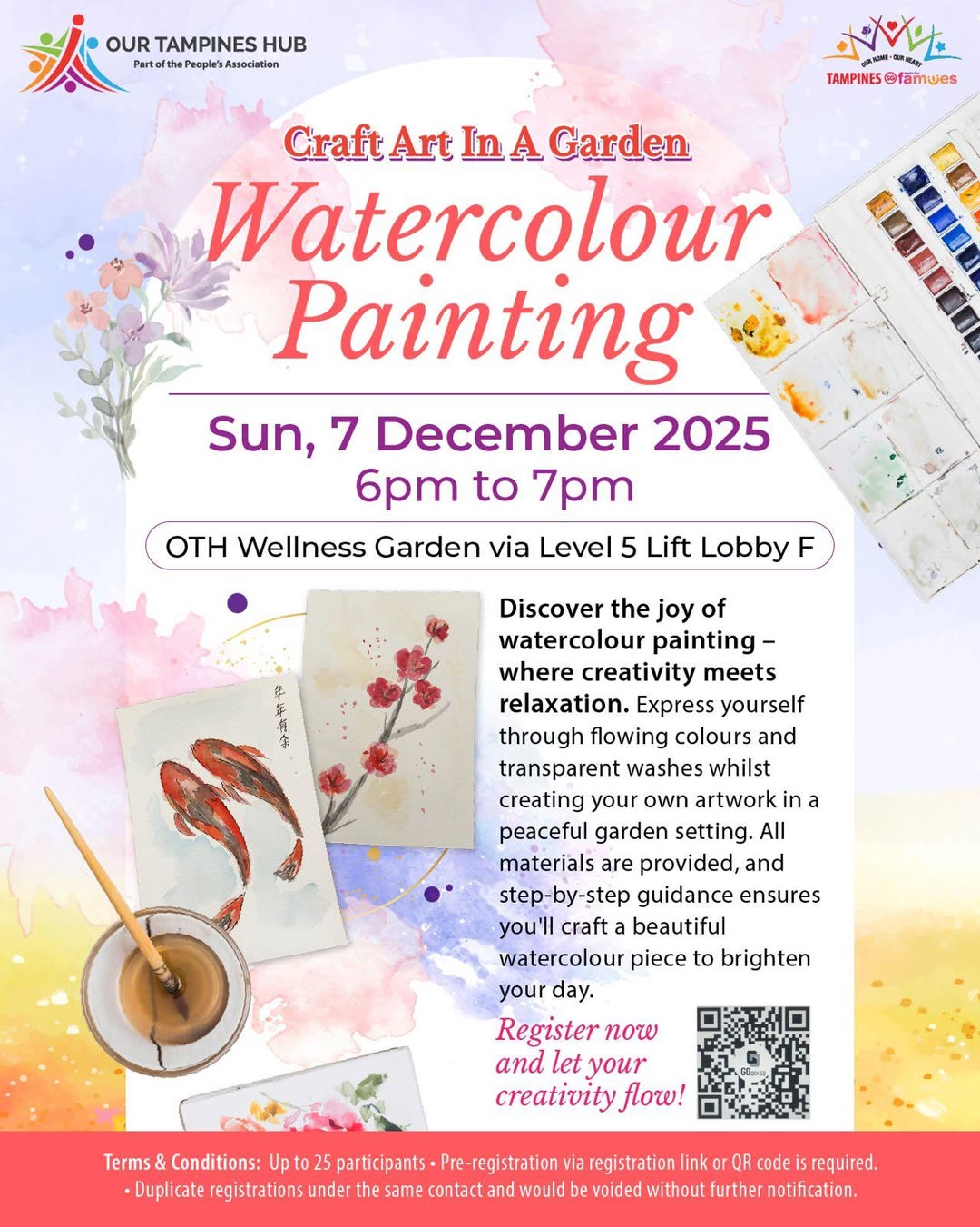 A serene garden setting, perfect for a painting workshop