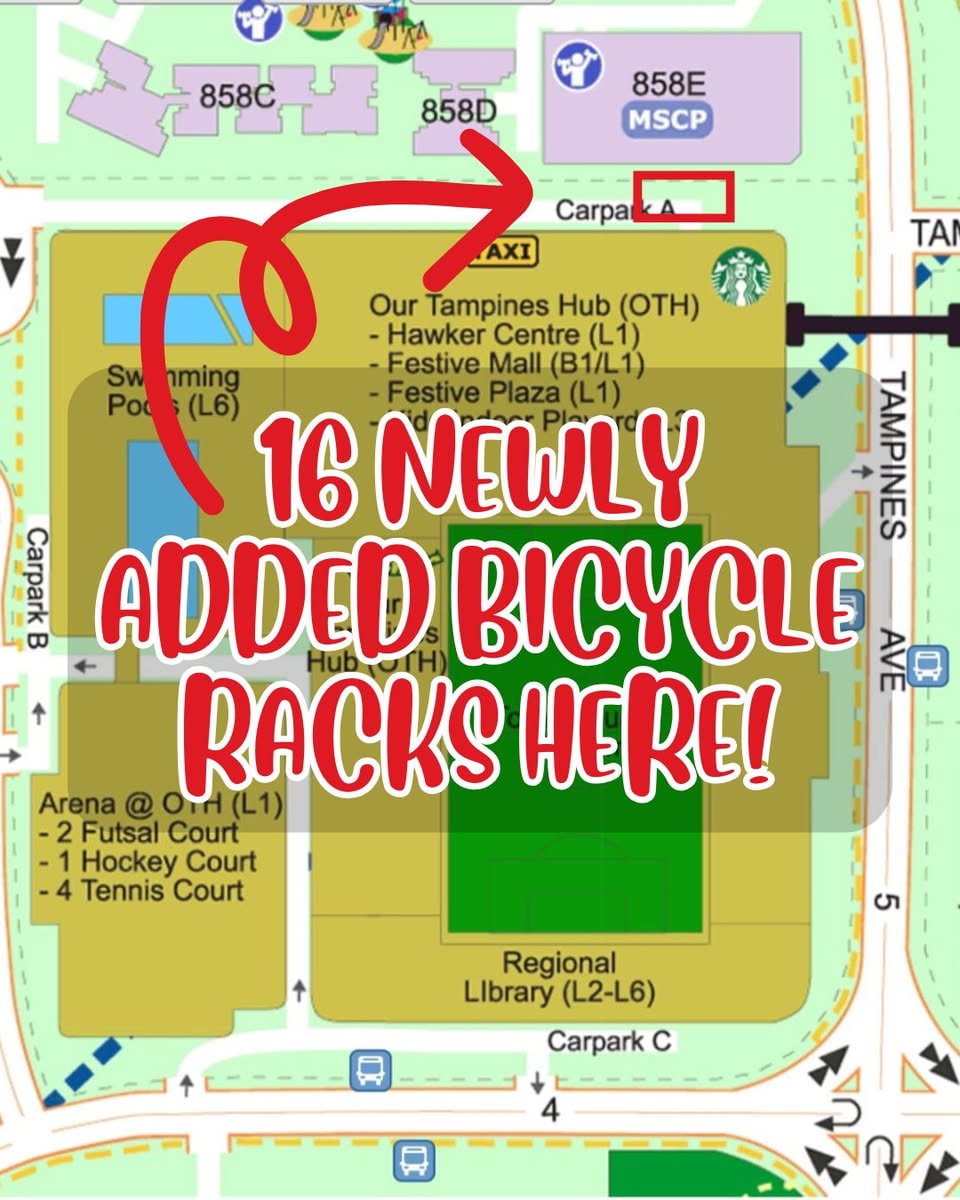 Cyclists parking their bikes at Our Tampines Hub