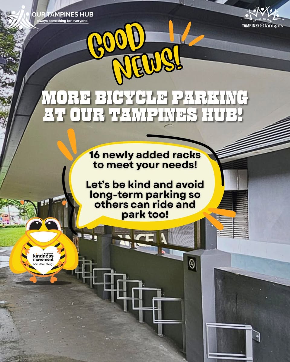 Newly installed bicycle racks at Our Tampines Hub