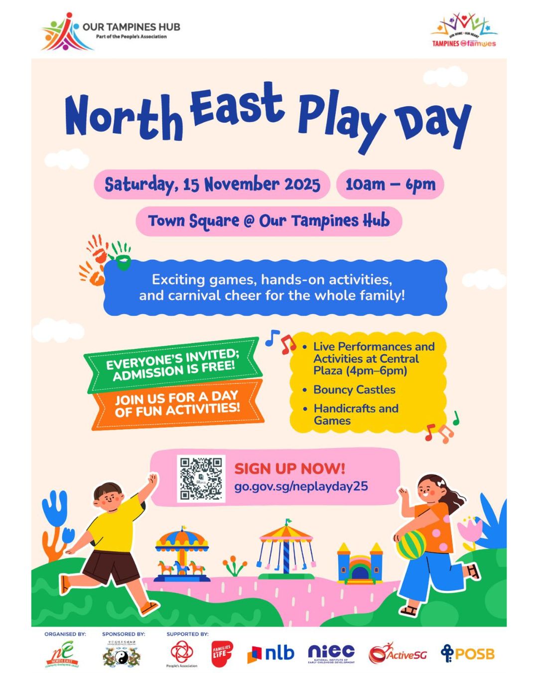 Families and children enjoying various activities at the North East Play Day event.