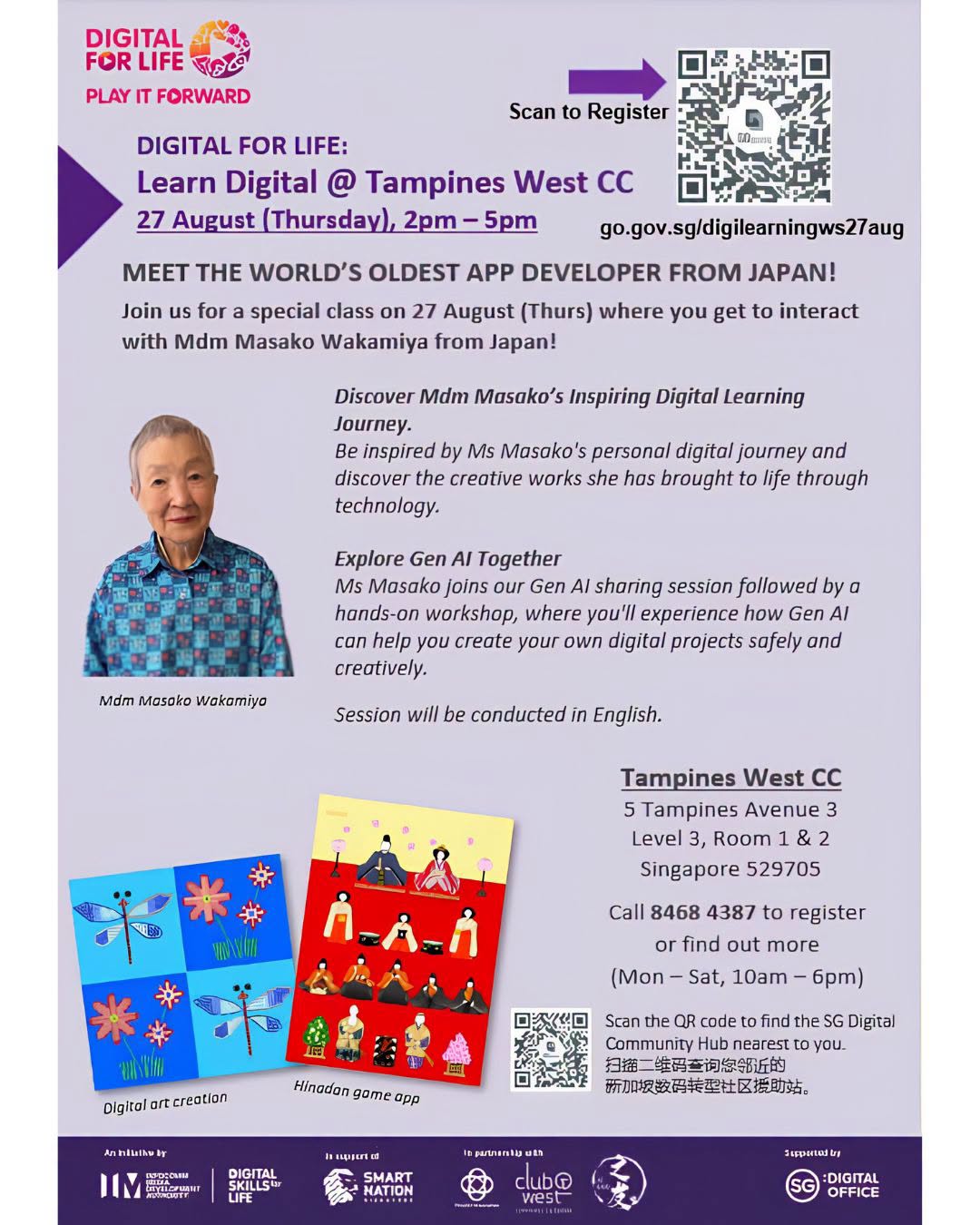 Meet World's Oldest App Developer at Tampines West CC on 27 August 2026