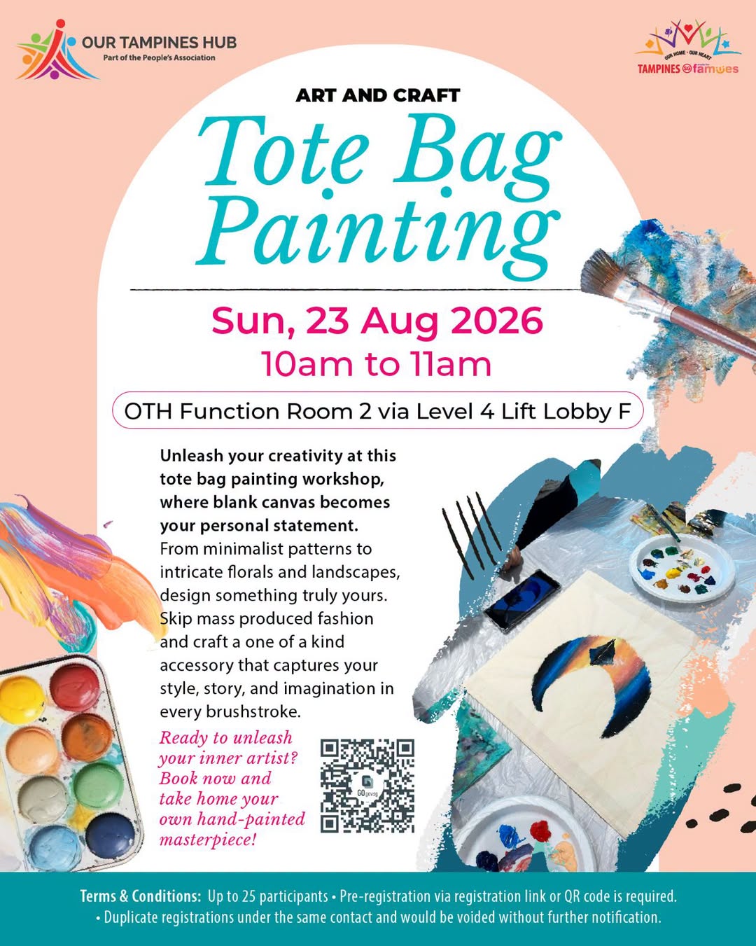 Tote Bag Painting Workshop at Our Tampines Hub on 23 August 2026