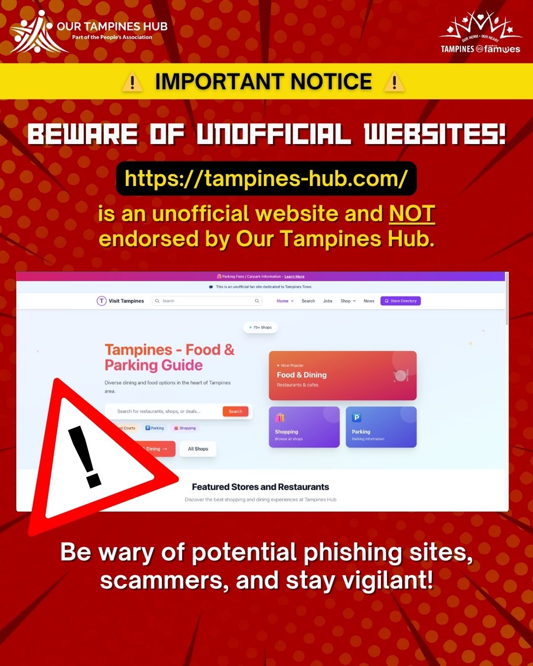 A community notice emphasizing online safety and official information sources.